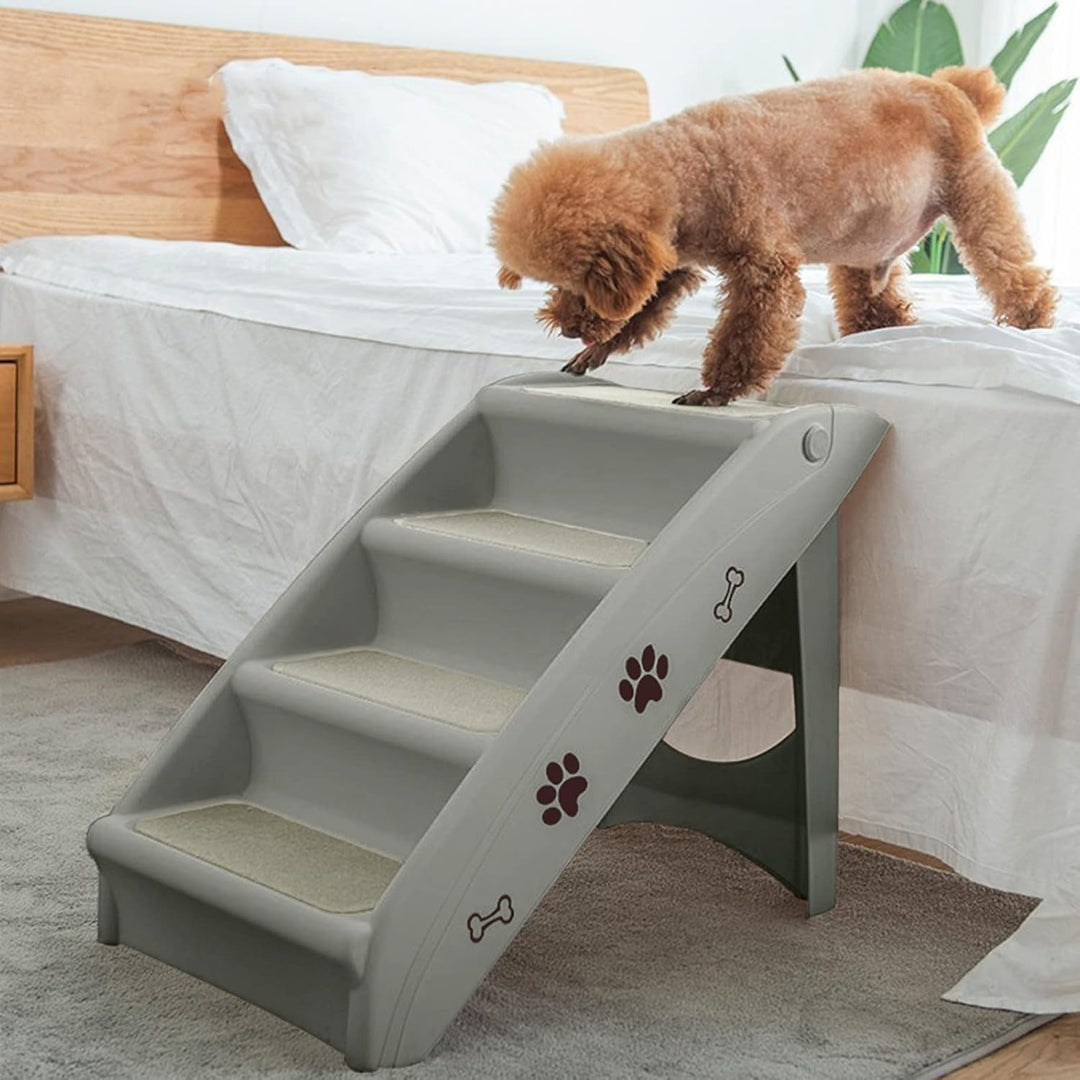 LZQ Hundetreppe Katzentreppe für Kleine Hunde Klappbar PP-Kunststoff Haustiertreppe 50cm Hoch mit Ru