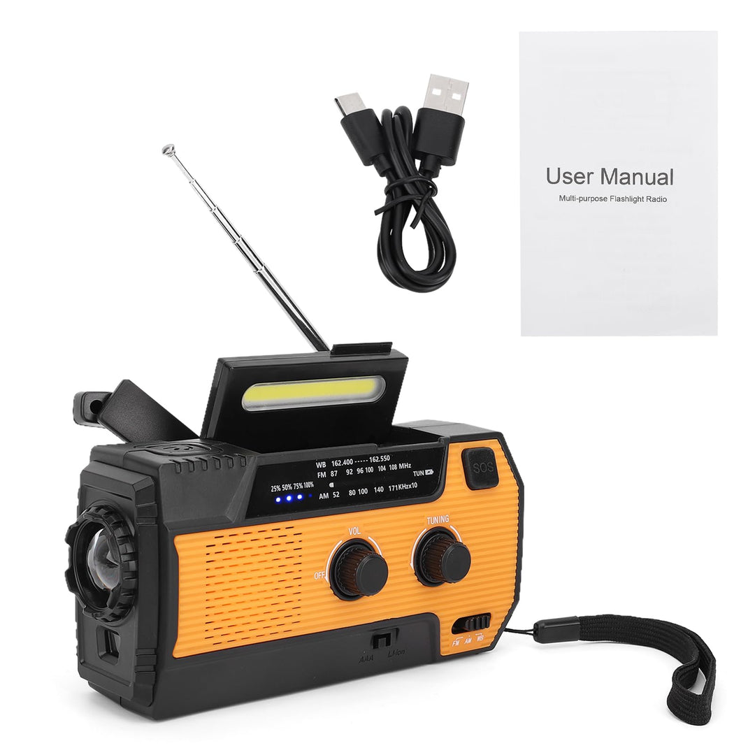 Solar-Radio, AM/FM Notfall-Wetterradio mit Kurbel, mit Dynamo, wiederaufladbares USB-Ladegerät, 4000