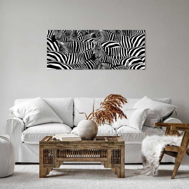 Panorama Bilder auf Leinwand 100x40cm Leinwandbild Tiere Zebra Streifen Gross Wanddeko Bild Schlafzi