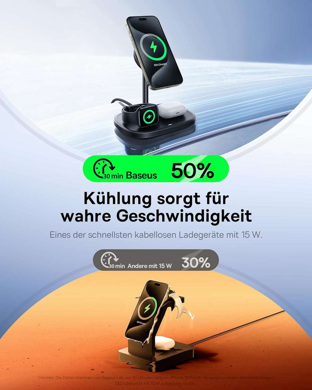 Baseus EnerFill 3-in-1 Kabelloses Ladegerät mit TEC Cooling, 22.5 W Kabellose Ladestation, Induktive