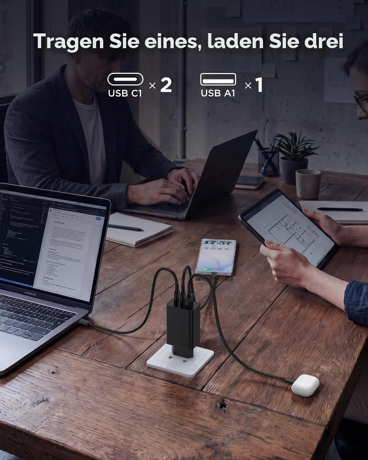 65W USB C Ladegerät für Samsung Galaxy S26/25 Ultra,3Ports Schnellladegerät USB mit Ladekabel 2M für