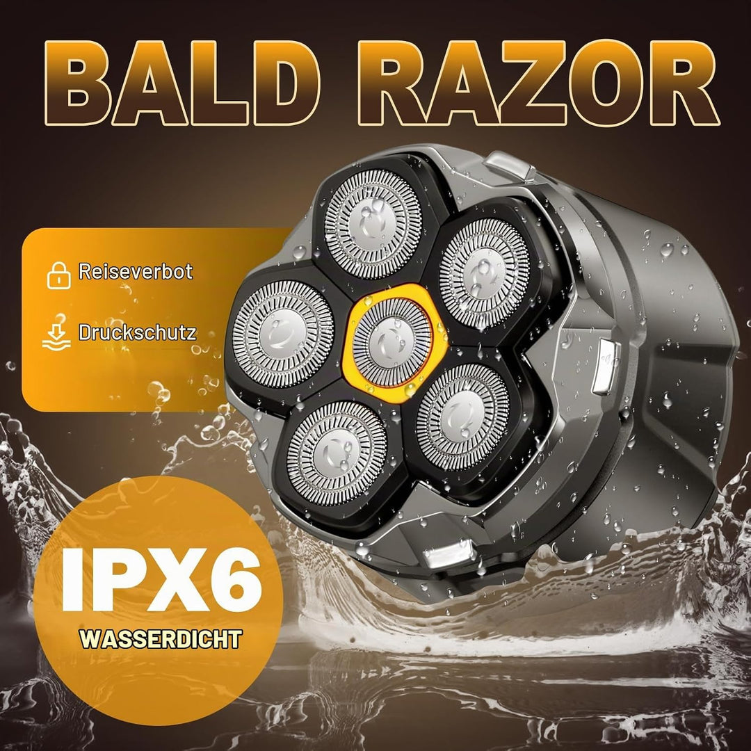 Glatzen Rasierer Herren mit LED Anzeige, Wasserdicht 6D Flexibler Glatzenrasierer, Magnetische Schwe