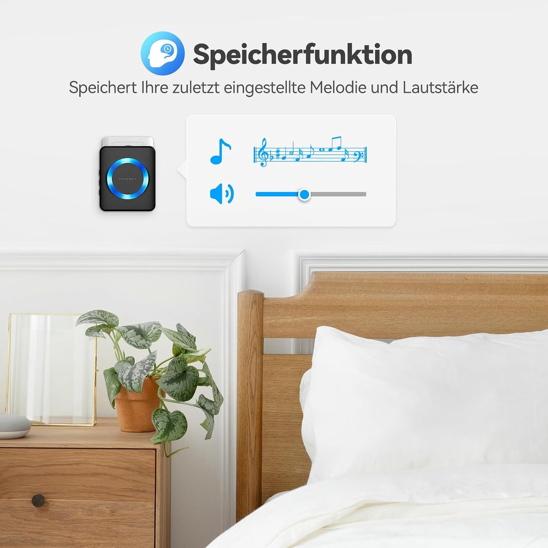 TECKNET Funkklingel, Funkklingel aussen wasserdicht IP65, kabellose türklingel 400m, Klingel Funk mi
