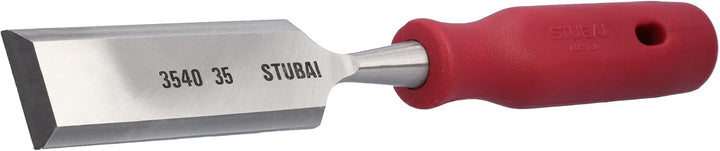 STUBAI Stechbeitel mit rotem Plastikgriff &amp; extra langer Klinge, Ø 35 mm, Stemmeisen zur präzisen Be