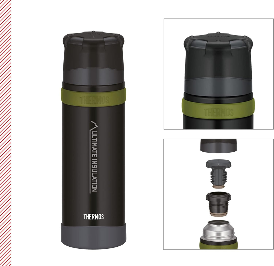 THERMOS MOUNTAIN BEVERAGE BOTTLE 0,75l, black, Thermosflasche Edelstahl mit Trinkbecher, 24 h heiss