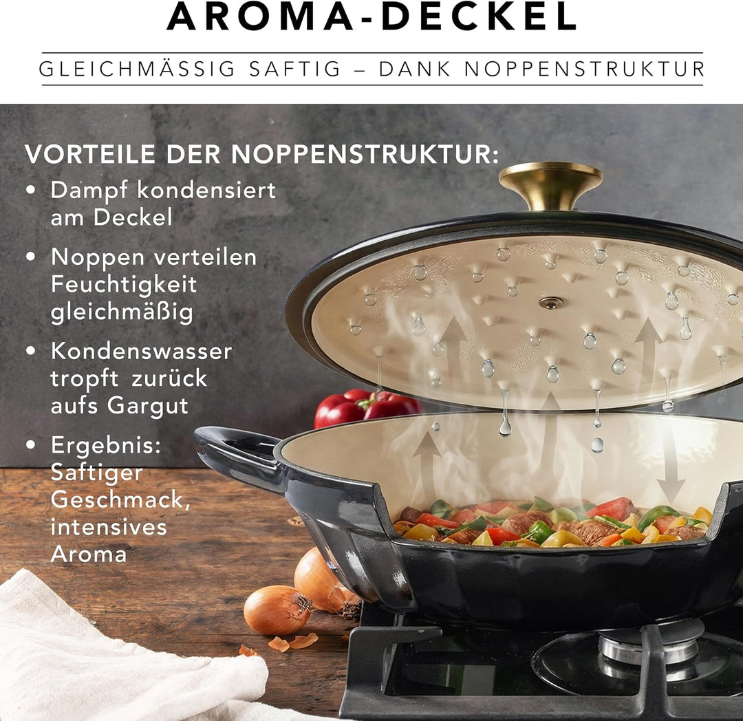 Römertopf Schmorpfanne Gusseisen 28 cm 2,4 L mit Deckel, Anthrazit, Anthrazit