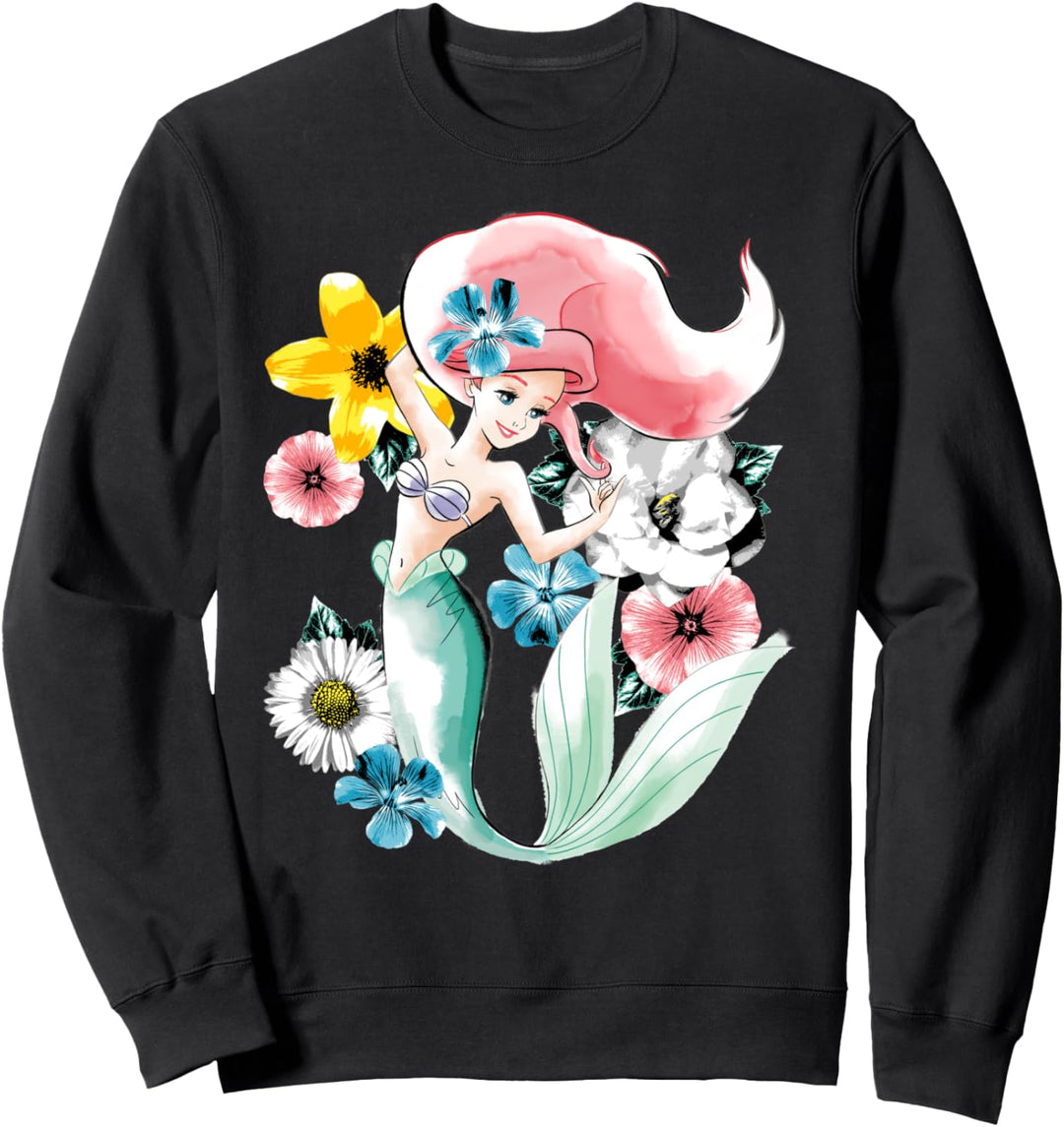 Disney The Little Mermaid Ariel Floral Watercolor Portrait Sweatshirt