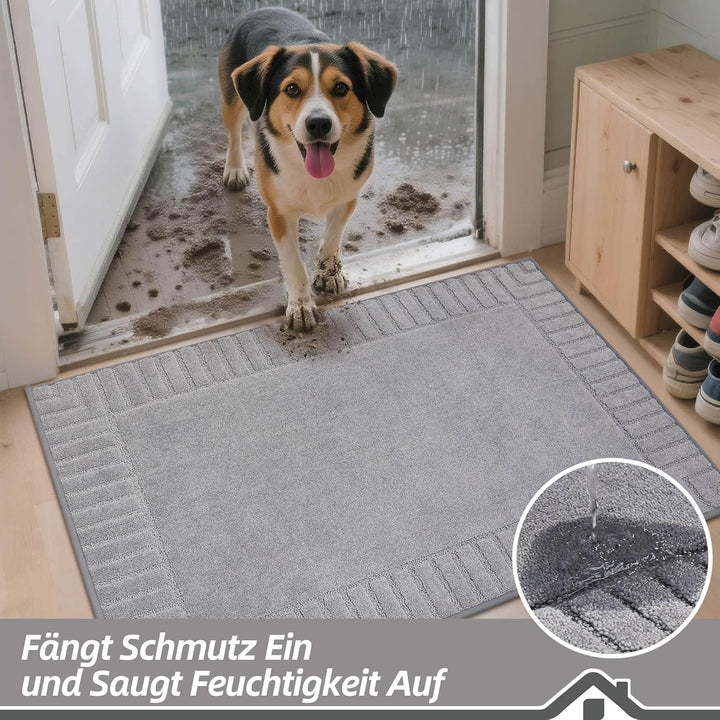 BEQHAUSE Fussmatte Innen, waschbare Sauberlaufmatte TPR rutschfeste Türmatte, Schmutzfangmatte für H