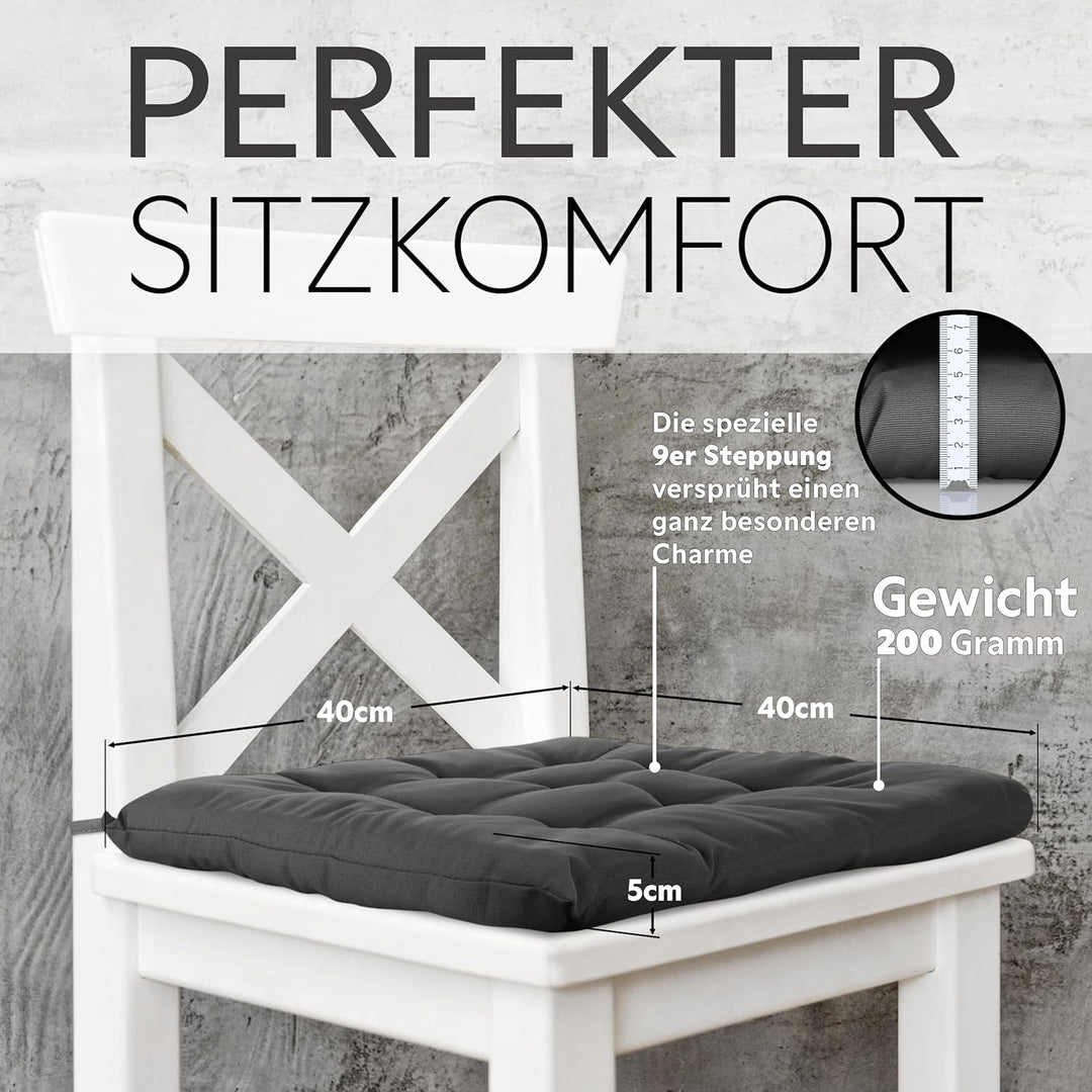 Brandsseller 2er Set Stuhlkissen 40x40x5 cm Sitzkissen Polster Stuhlauflage mit Haltebändern Dekokis
