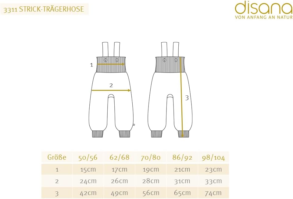 Disana STRICK-TRÄGERHOSE, 100% Bio-Merinowolle GOTS, IVN Best | mit hohem Bund | Newborn Baby Kleink