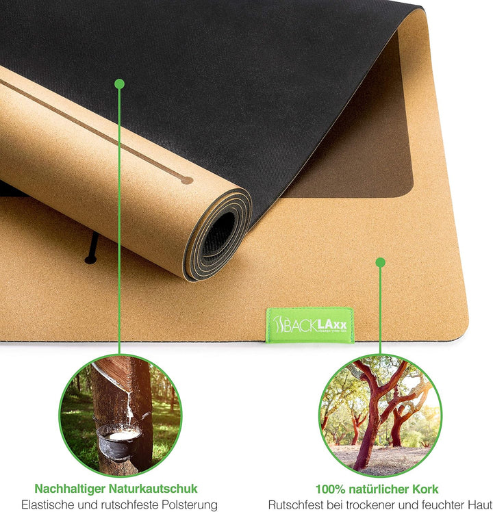 BACKLAXX® Yogamatte Kork mit Naturkautschuk | FAZ Testsieger 2026 | Yoga Matte Kork nachhaltig | Sch