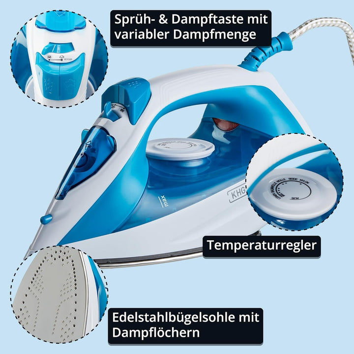 KHG Bügeleisen Dampfbügeleisen DB-1600WB, Edelstahl-Bügelsohle, Sprühfunktion, variable Dampfeinstel