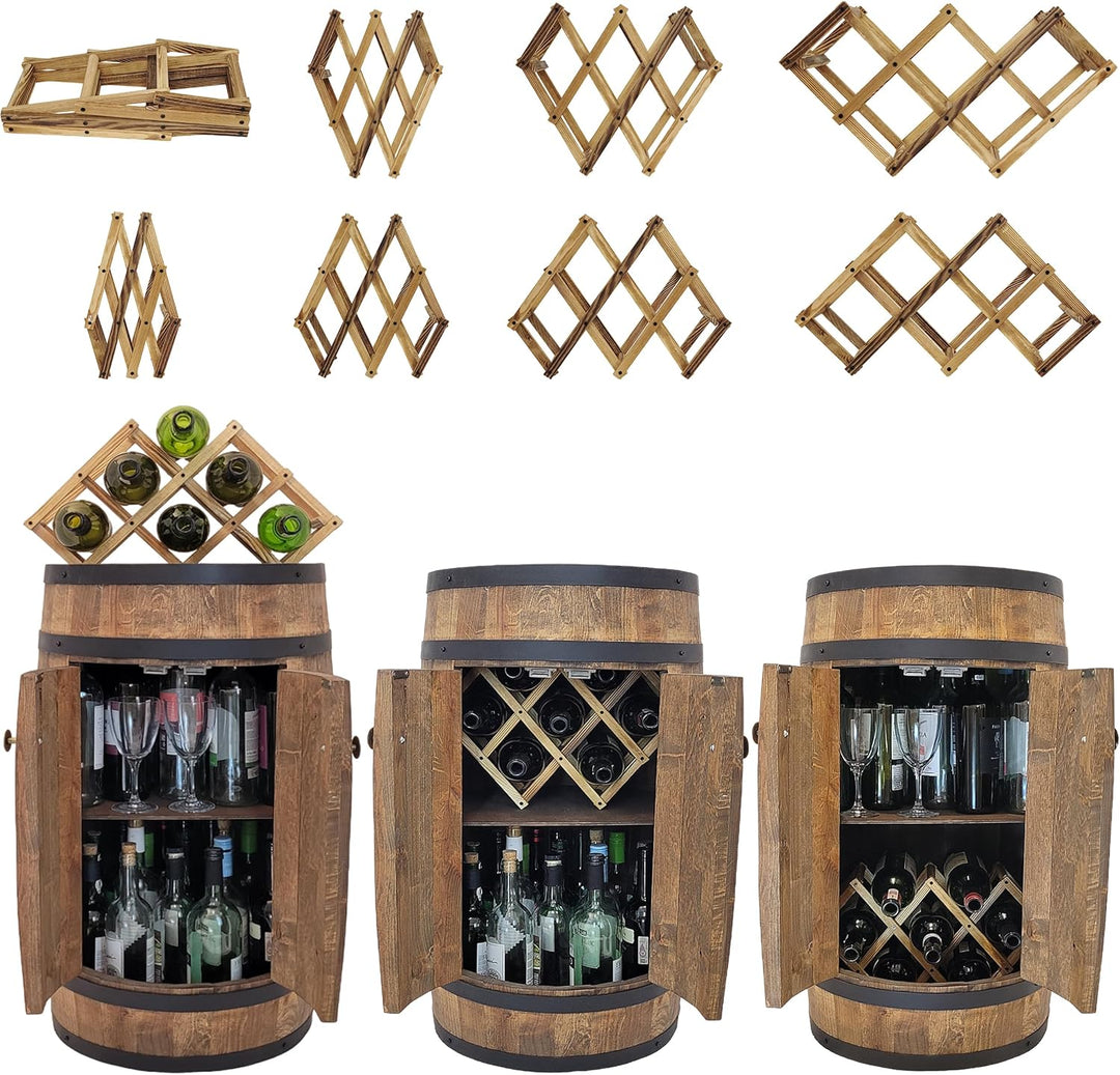 weeco Fassbar mit Tür und Weinhalter - Weinregal. Fass Hausbar Weinrack 80 cm. Rustikaler deko Barsc