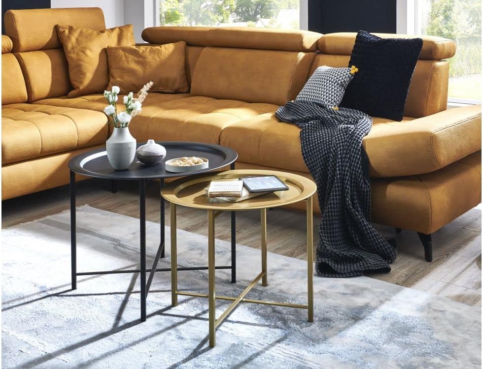 HAKU Möbel Couchtisch 2er Set, Metall, schwarz-gold, Ø 52 x H 44 cm / Ø 62 x H 49 cm, Schwarz-gold
