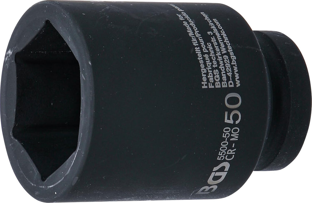 BGS 5500-50 | Kraft-Steckschlüssel-Einsatz Sechskant, tief | 25 mm (1") | SW 50 mm Schlüsselweite: 5