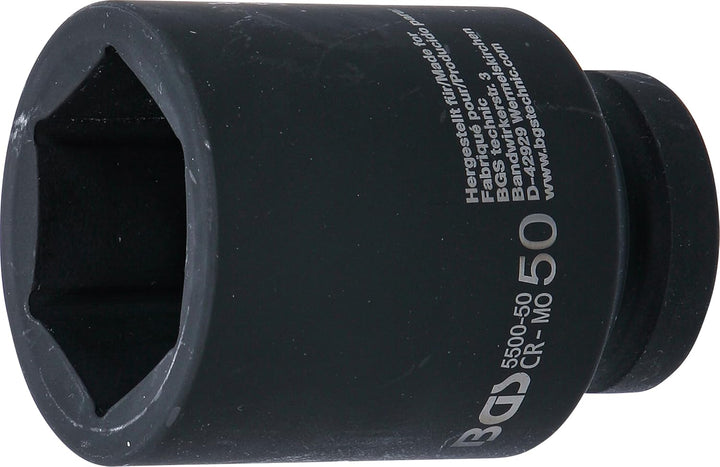 BGS 5500-50 | Kraft-Steckschlüssel-Einsatz Sechskant, tief | 25 mm (1") | SW 50 mm Schlüsselweite: 5