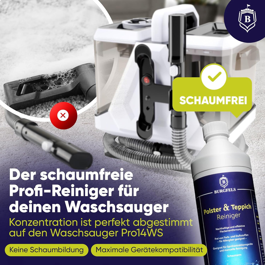 Polsterreiniger Waschsauger Reinigungsset mit Mikrofasertuch [Duft neutral] Teppichreiniger Mittel,