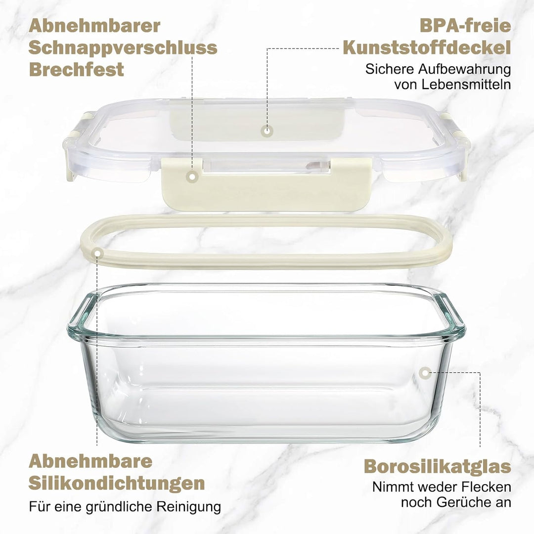 YASHE Glasbehälter mit Deckel, 10 Teile Stapelbar &amp; Luftdicht Meal Prep Boxen Glas für Spülmaschine,