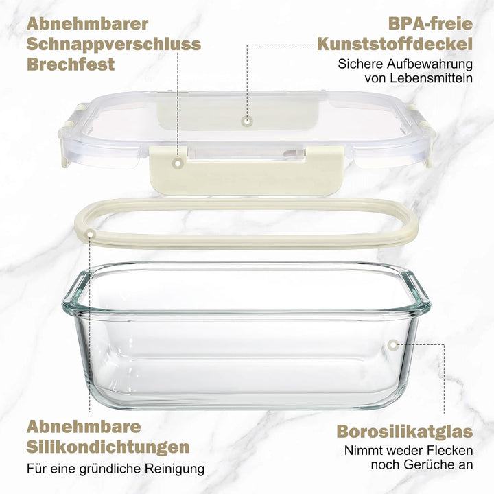 YASHE Glasbehälter mit Deckel, 10 Teile Stapelbar &amp; Luftdicht Meal Prep Boxen Glas für Spülmaschine,