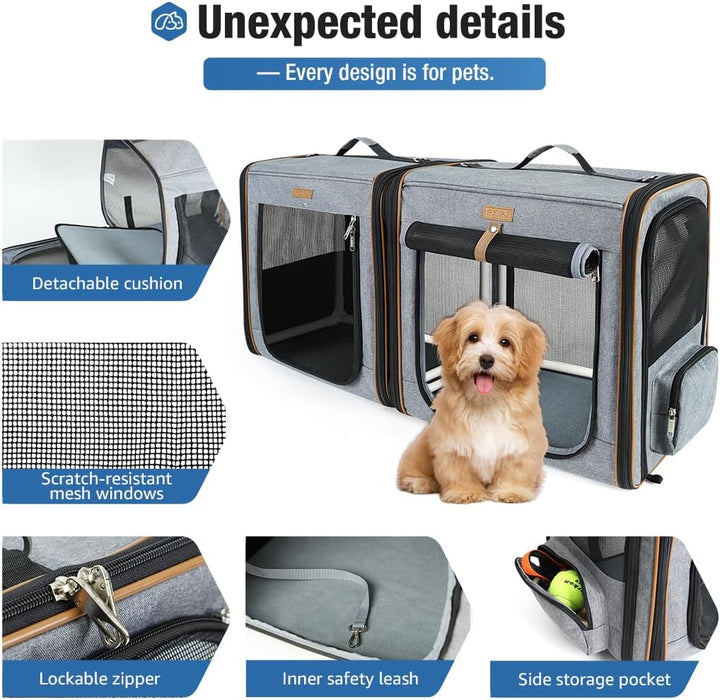 Lekeinchi 2-in-1 Hundebox Transportbox Katze für Mittelgrosses Haustier, Faltbare Katzentransportbox