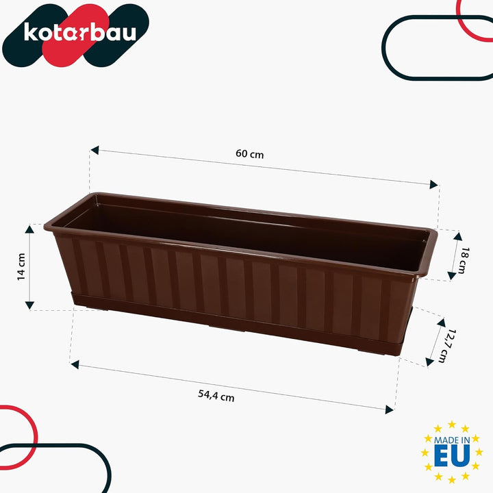 KOTARBAU® 2er Set Blumenkasten - Blumentopf für Balkon - 60 x 18 x 14 cm - Braun - Balkonkasten Balk