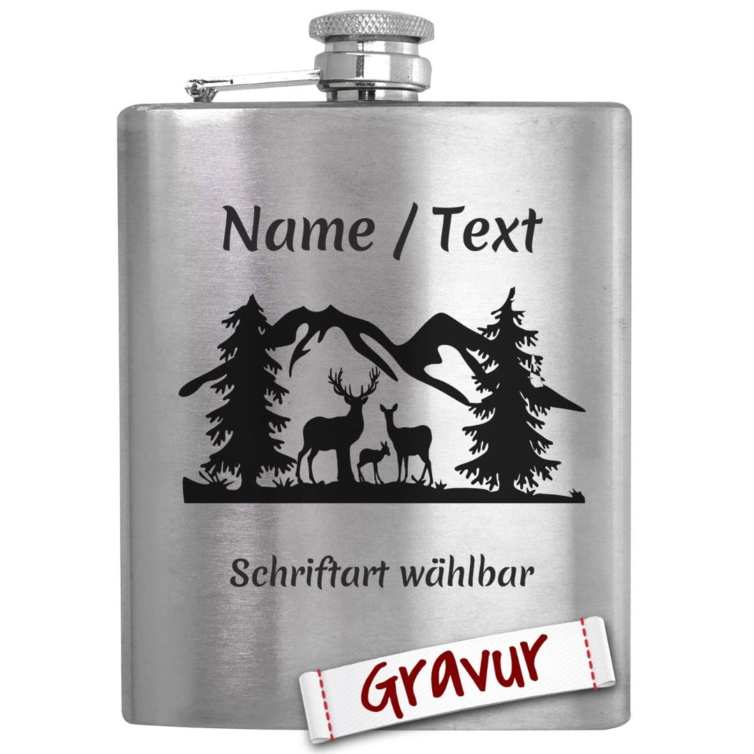 Jäger Geschenk Flachmann mit Gravur/Spruch personalisiert, Jagd Geschenke für Männer/Papa/Opa/Eheman