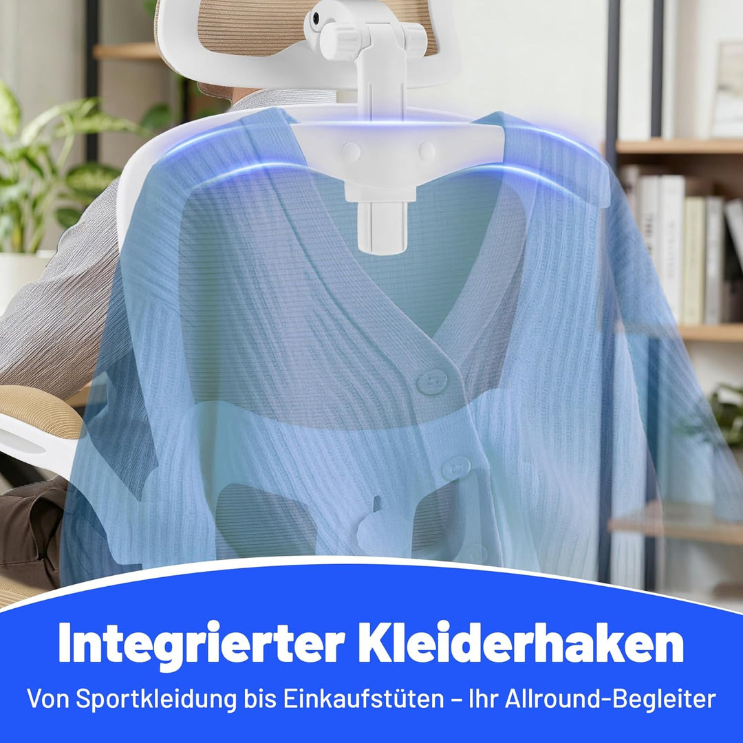 Bürostuhl Ergonomisch mit Kopfstütze, Verstellbarer Lendenwirbelstütze & Netzbespannung, Höhenverste