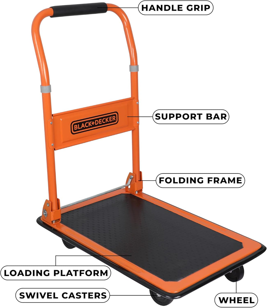BLACK+DECKER BXWT-H303 Plattformwagen - Transportwagen Max. 80KG - Klappbarer Handwagen 60 x 40 x 80