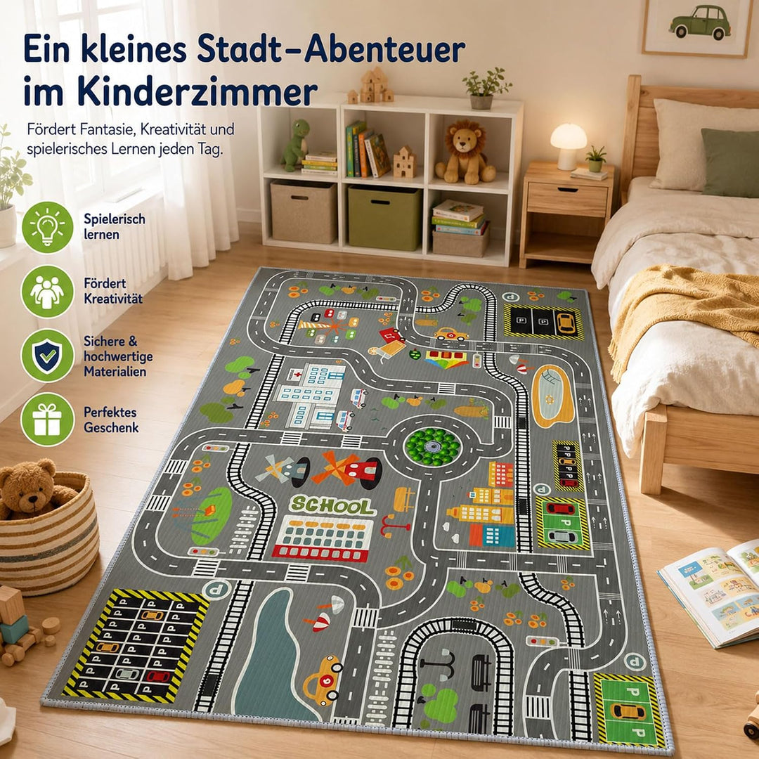 ZFHNYJWKL Kinder spielteppich Auto Jungen &amp; Mädchen Teppich Strassenteppich Bauteppich Stadtstadt Le