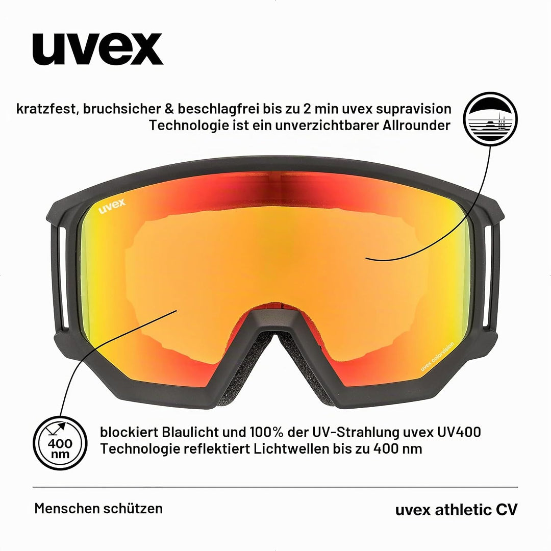 Uvex Unisex Athletic Cv Skibrille (1er Pack) Einheitsgrösse black mat/orange-yellow, Einheitsgrösse
