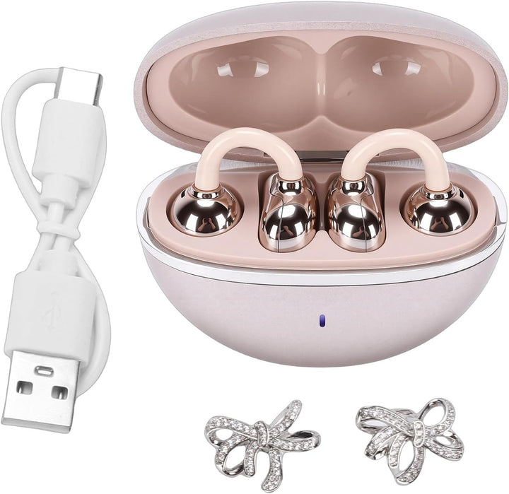 Kabellos Bluetooth 6.0 Clip On Kopfhörer, Open-Ear-Kopfhörer, mit Schmetterlings-Ohrringen Leichtes,