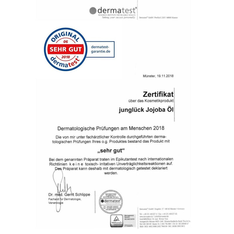 JUNGLÜCK Jojobaöl BIO 100ml - Vegan | 100% Rein, Natürlich und Kaltgepresst Bio-Jojoba-Öl - Nährende