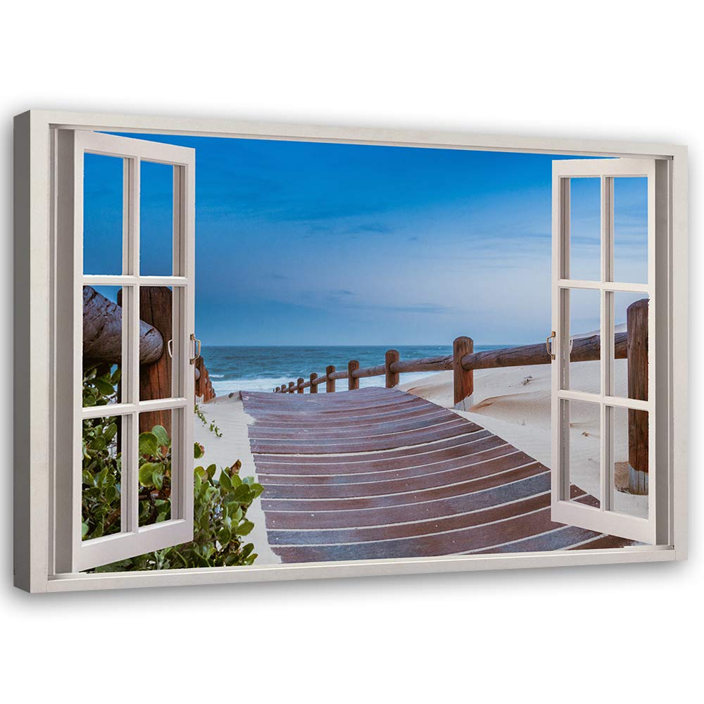 Feeby Wandbild Fenster-Illusion Druckbild Leinwandbild Landschaft Blau 90x60 cm Leinwandbild 90x60 c