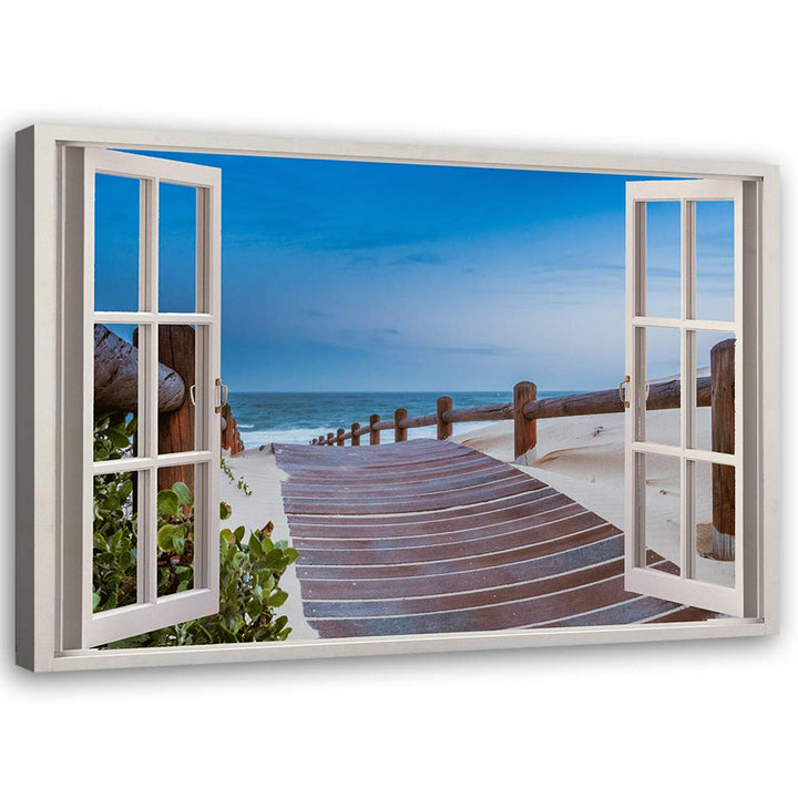 Feeby Wandbild Fenster-Illusion Druckbild Leinwandbild Landschaft Blau 90x60 cm Leinwandbild 90x60 c