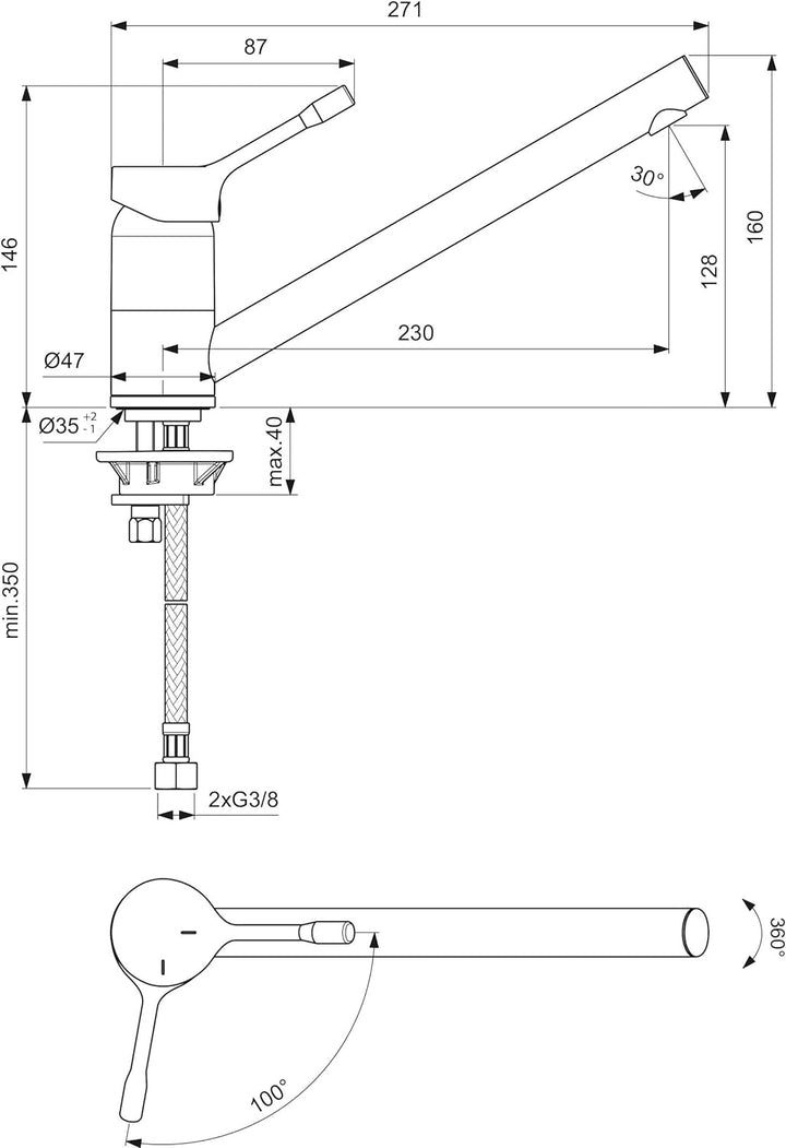 Ideal Standard BC296AA Ceralook Küchenarmatur Niederdruck verlängerter Sockel Auslaufhöhe 178 mm Chr