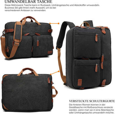 CoolBELL 15.6 Inch umwandelbar Aktentasche Messenger Bag Rucksack Umhängetasche Laptop Tasche Busine