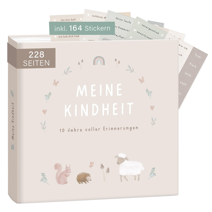 mintkind® "Meine Kindheit" Erinnerungsalbum Beige + Sticker Set I deine ersten 10 Jahre I Fotoalbum
