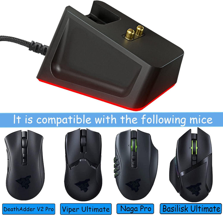 Ladestation mit 1,5 m USB-Ladekabel, passend für Razer Naga Pro/DeathAdder/Basilisk/Viper Ultimate G