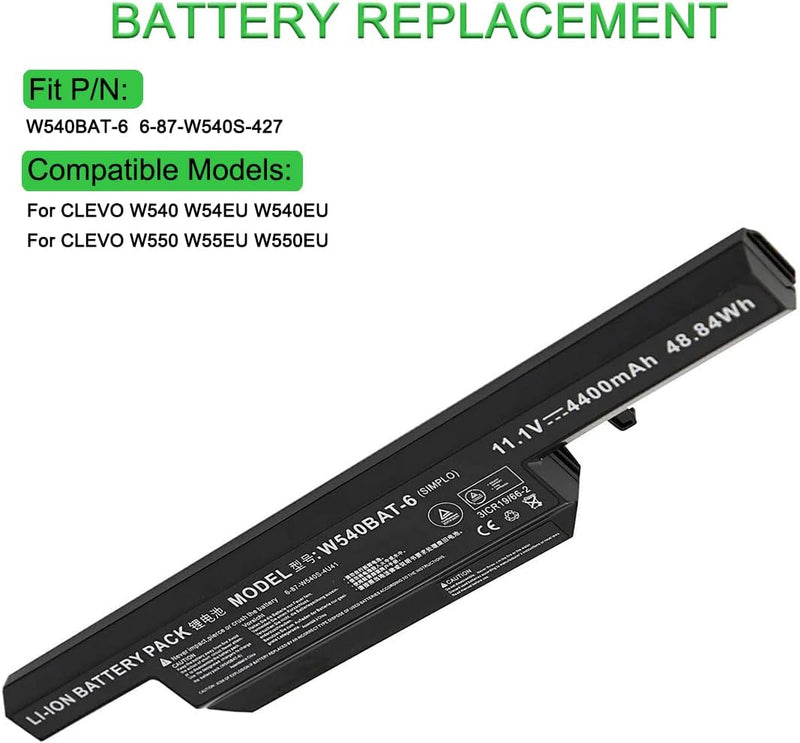 XITAIAN 11.1V 48.84Wh 4400mAh W540BAT-6 6-87-W540S-427 Ersatz Laptop Akku für CLEVO W540 W54EU W540E