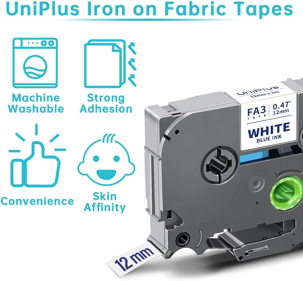UniPlus kompatibel für Brother TZe-FA231 TZe-FA3 TZe-FA3R 12mm Textil-Aufbügelband für Brother H105