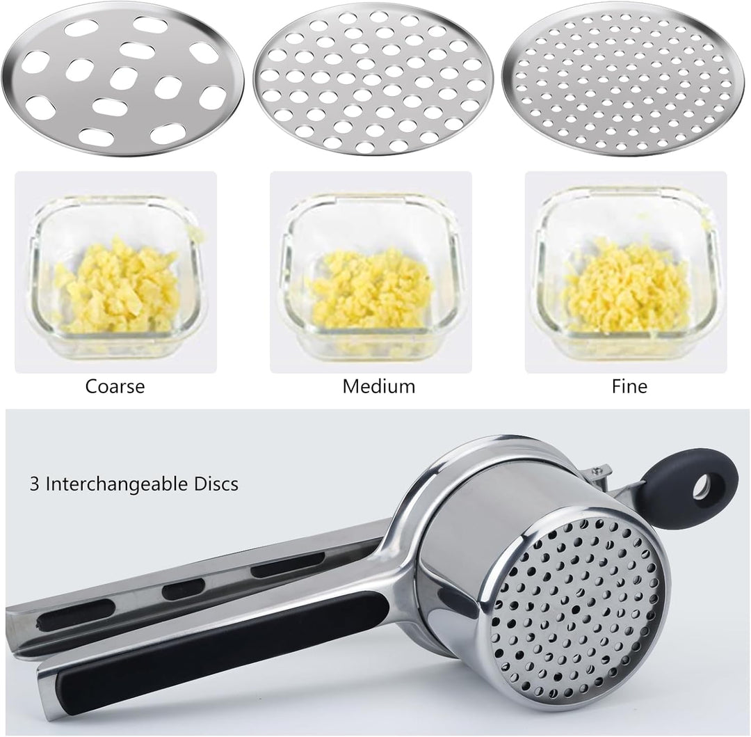 Kartoffelpresse, hicoosee Zunahme Verdicken Edelstahl Kartoffelpressen mit Schäler, 3 Lochscheiben M