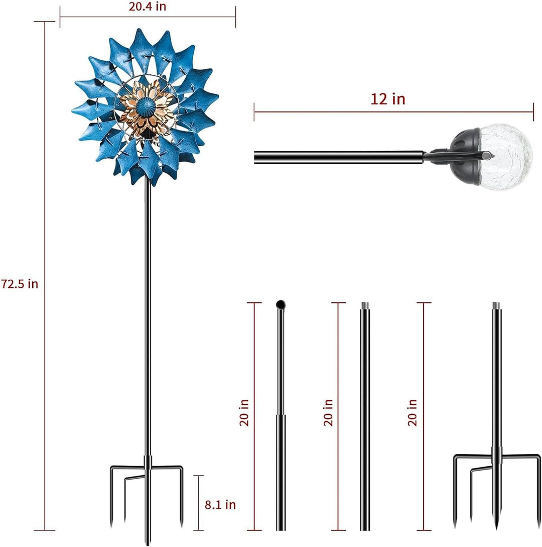 Solare Metall-Windspinner für Aussenbereich, Gartendekoration Durchmesser ca. 8 Zoll, Höhe ca. 12 Zo