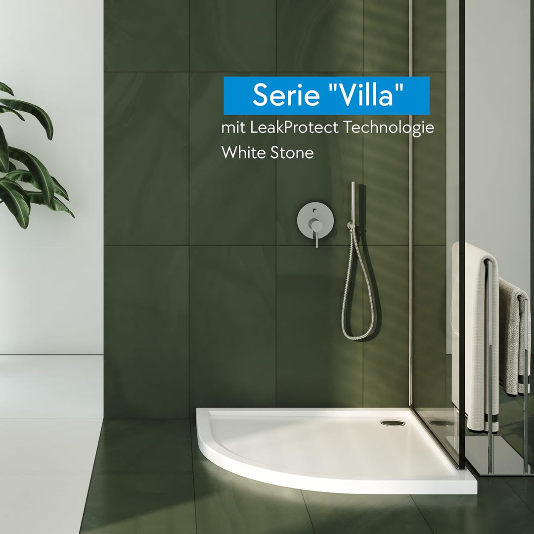 AQUABAD Duschwanne/Duschtasse Villa mit LeakProtect Technologie Smooth White 80x80cm Viertelkreis R5