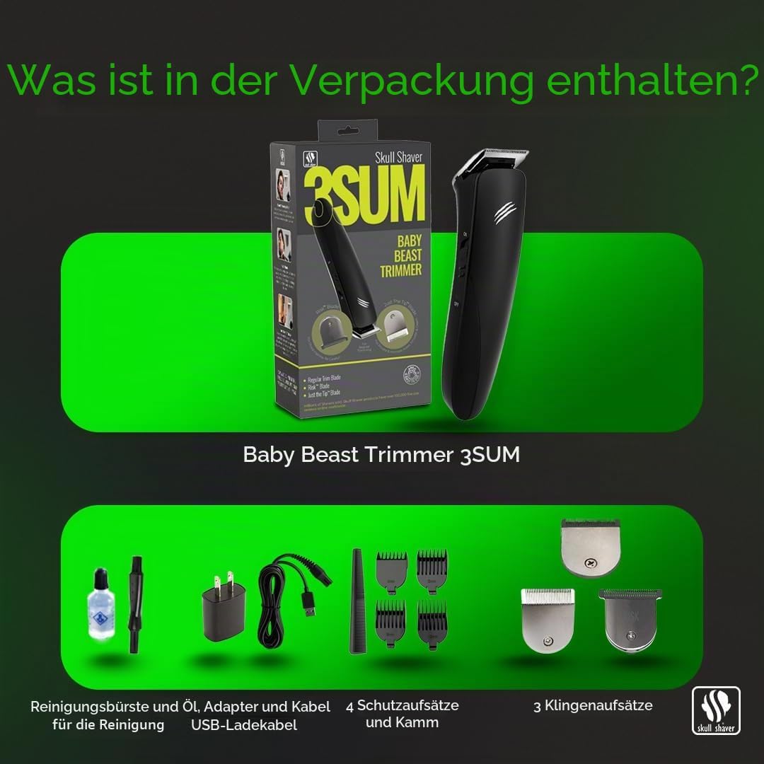 Skull Shaver - Baby Beast Trimmer 3SUM - Herrenpflege-Set - Mit 3 Klingen-Aufsätzen & Kompaktem Desi