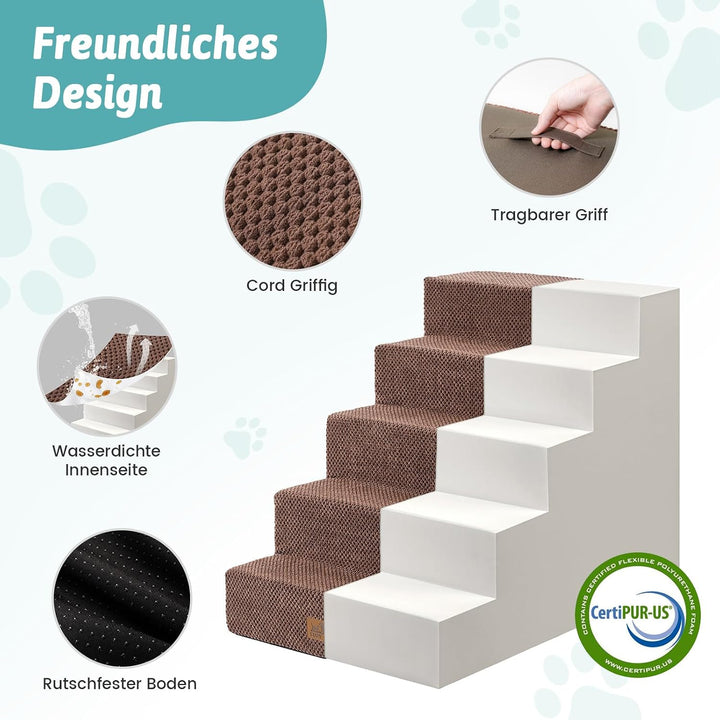 COZY KISS Hundetreppe für Kleine Hunde, 5 Stufen Breiter Haustiertreppe für Bett Couch Auto, 60cm Ho