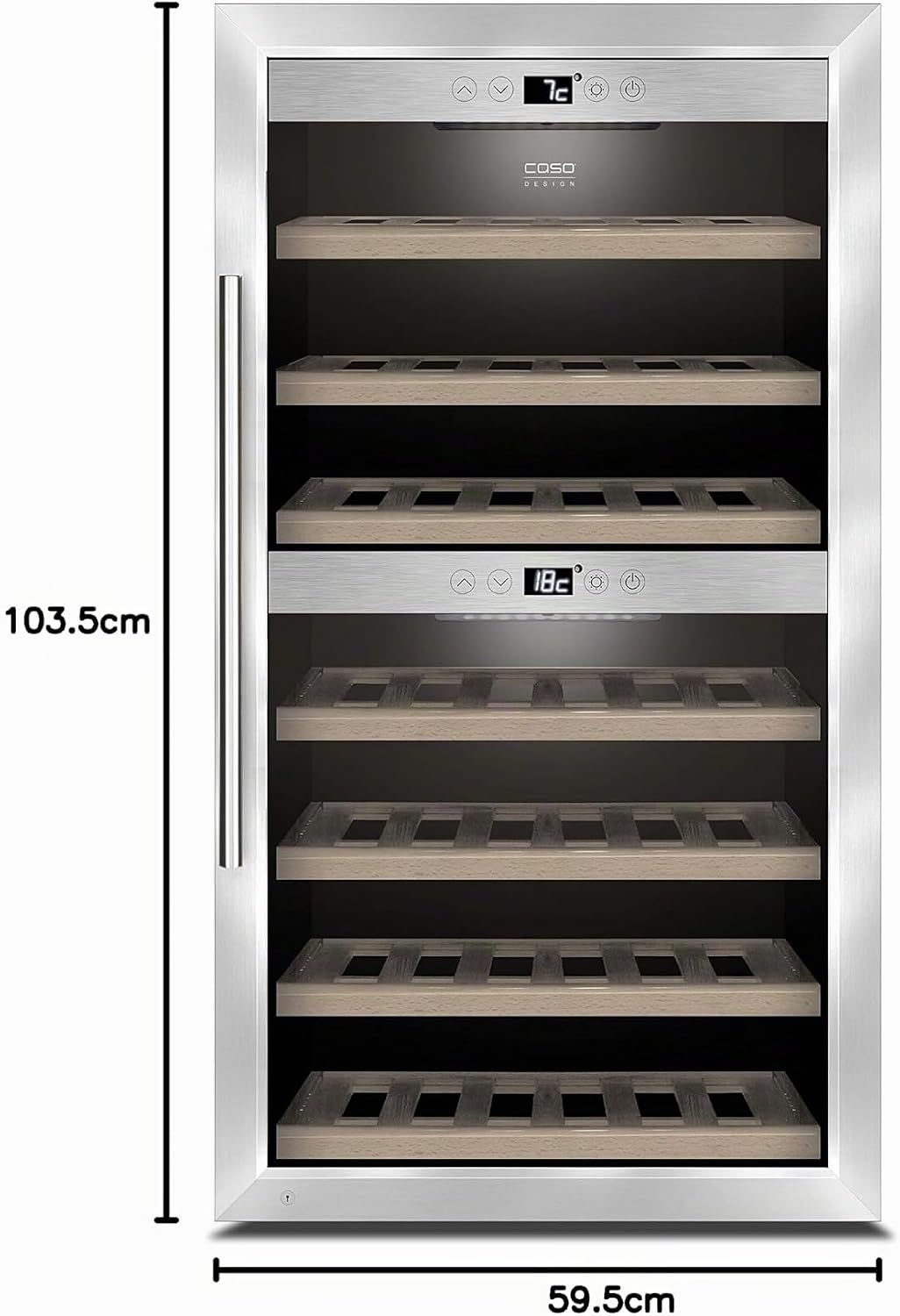 CASO WineComfort 660 Smart | Weinkühlschrank für 66 Flaschen | mit WLAN und WiFi App, 2 Zonen für 5-
