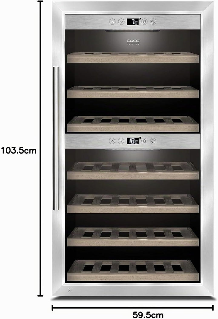CASO WineComfort 660 Smart | Weinkühlschrank für 66 Flaschen | mit WLAN und WiFi App, 2 Zonen für 5-