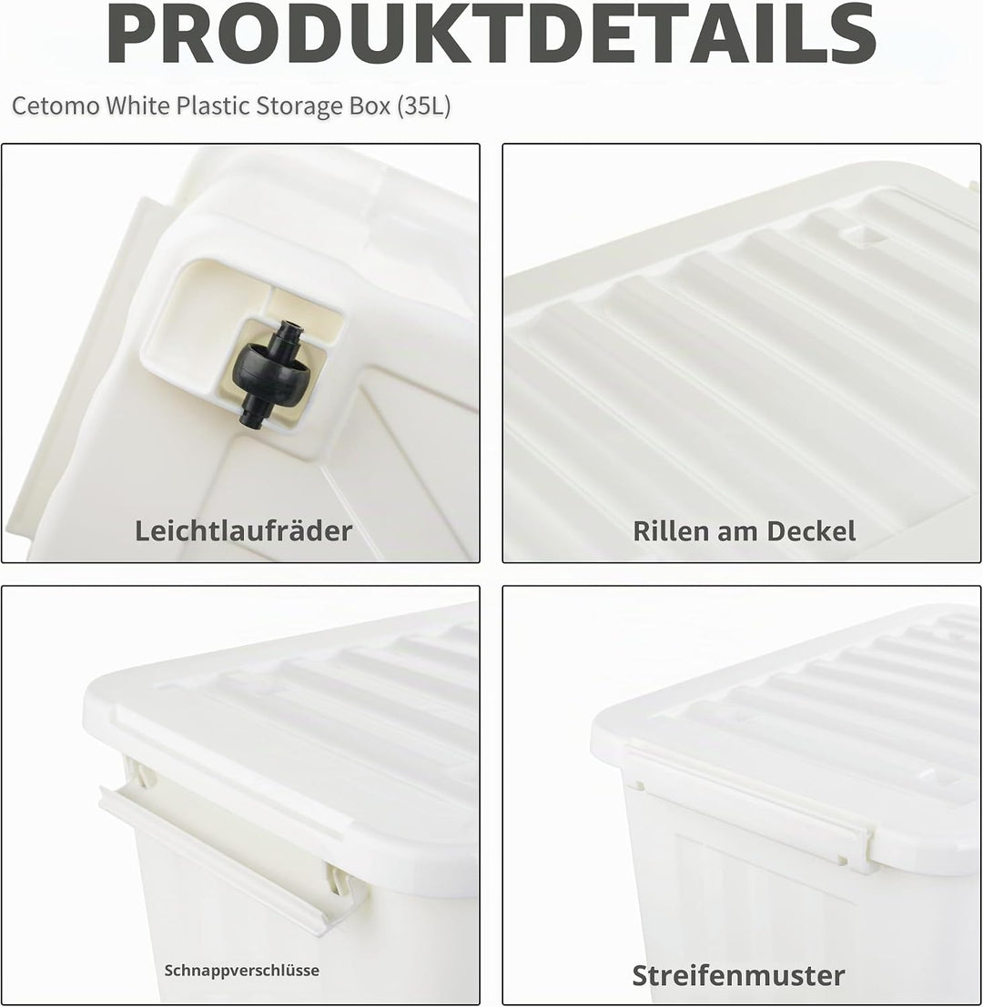 Cetomo,35L,6er-Pack, Aufbewahrungsbox mit deckel,Aufbewahrungsboxen, mit Clips, stapelbar, Wohnzimme