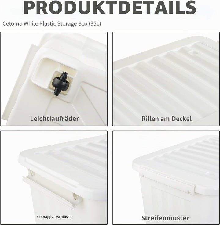 Cetomo,35L,4er-Pack, Aufbewahrungsbox mit deckel,Aufbewahrungsboxen, mit Clips, stapelbar, Wohnzimme