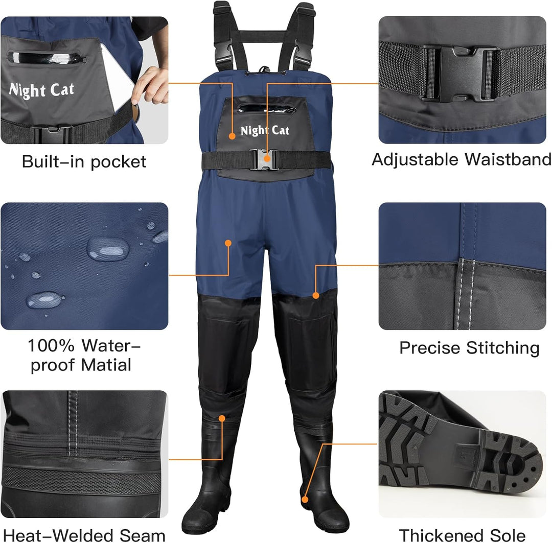 Night Cat Wathose Herren Damen Frauen Wathose mit Stiefeln wasserdichte Atmungsaktive Crosswater Wad